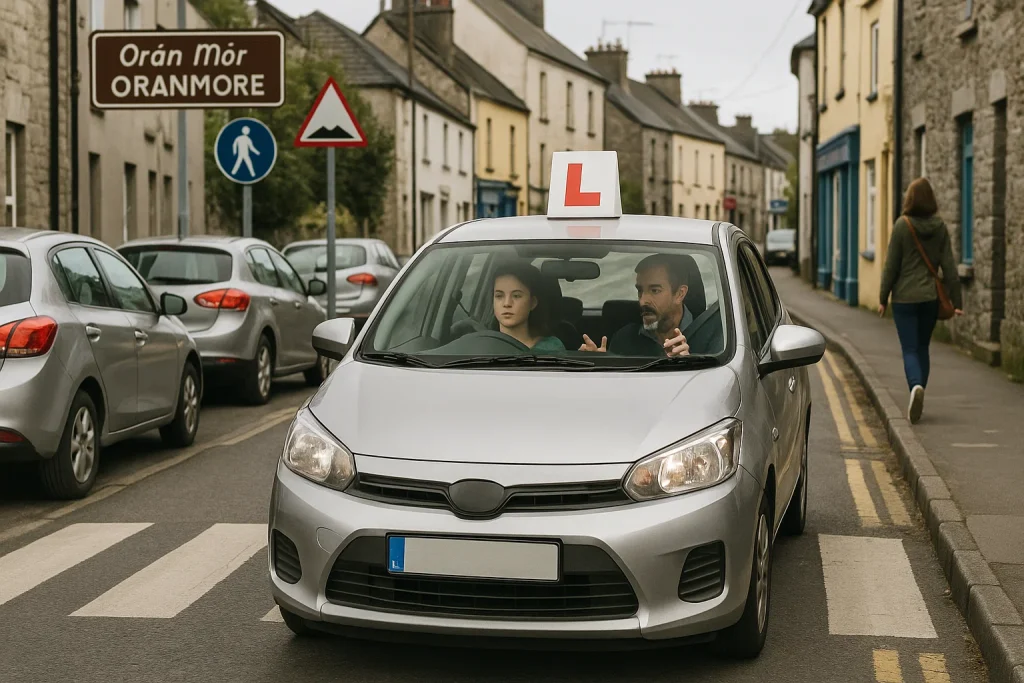 An instructor is seated next to the driver giving guidance.