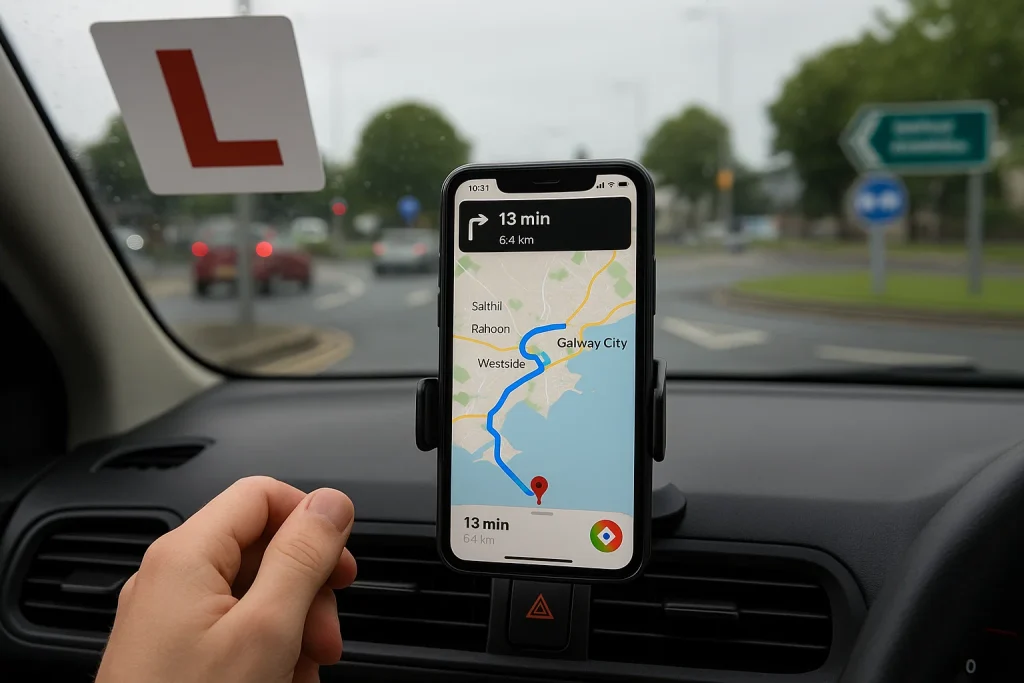 using Google Maps or Apple Maps on their smartphone, showing Galway City