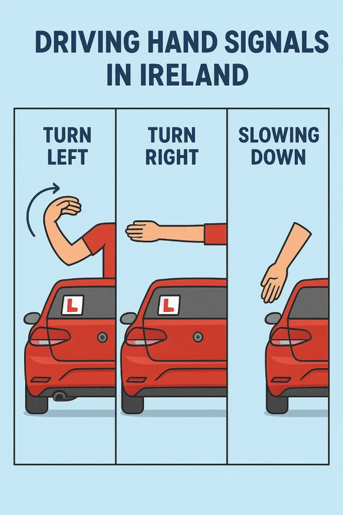 showing the three main driving hand signals in Ireland