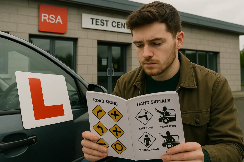 An Irish learner driver preparing for a driving test