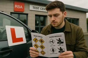 An Irish learner driver preparing for a driving test