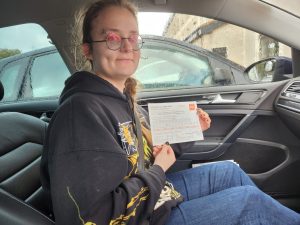 Patricia on passing her Driving Test
